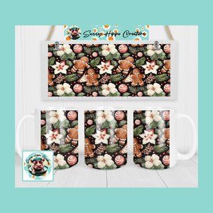 Ceramic Coffee Mug Christmas Gingerbread Man Flowers 15oz Hand Sublimated